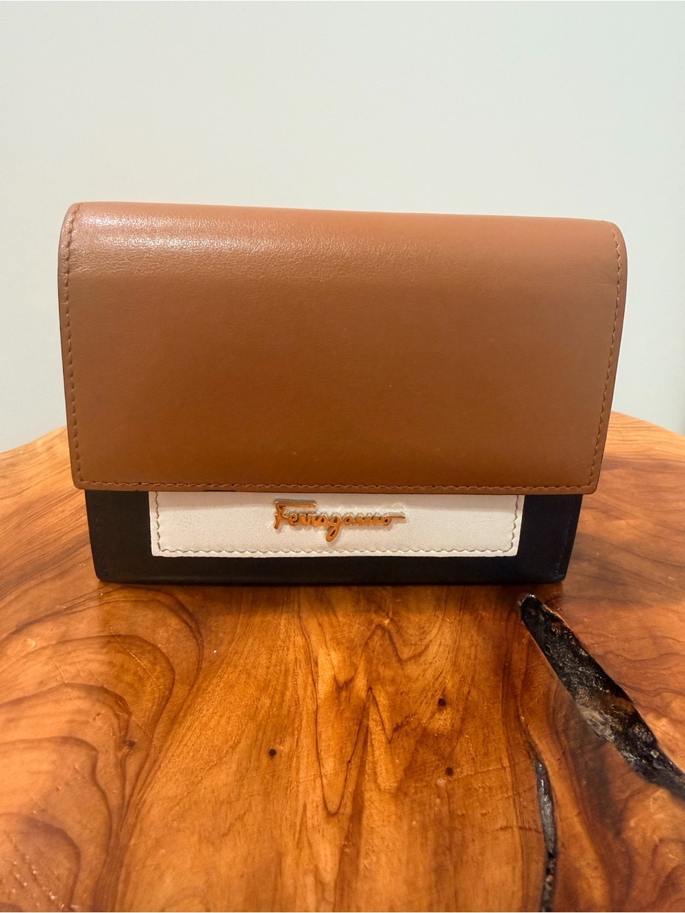 Salvatore Ferragamo Tri-Color Leather Wallet - Brown/Black/Cream